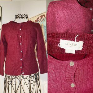 SOLD Vtg 1990's Cropped Burgundy Cable-Knit Cardigan Wool Sweater J Crew XS MOD